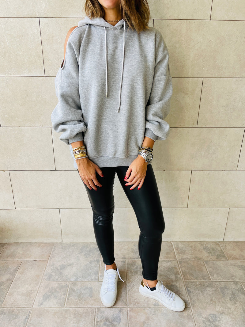 Grey One Shoulder Hoodie