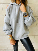 Grey One Shoulder Hoodie