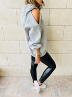 Grey One Shoulder Hoodie
