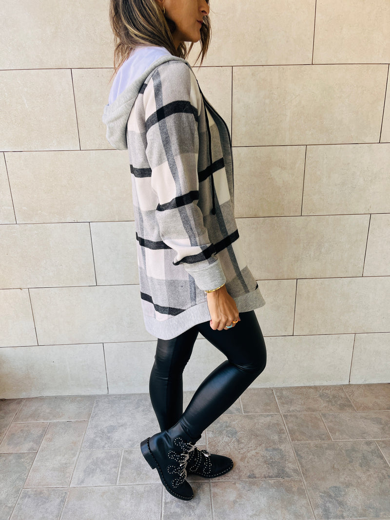 Grey Zip Up Monochrome Hoodie