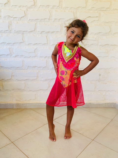 MINI FRILLU Fuchsia Coverup