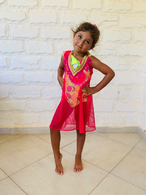 MINI FRILLU Fuchsia Coverup