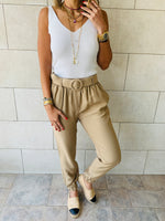 Beige Belted Pants