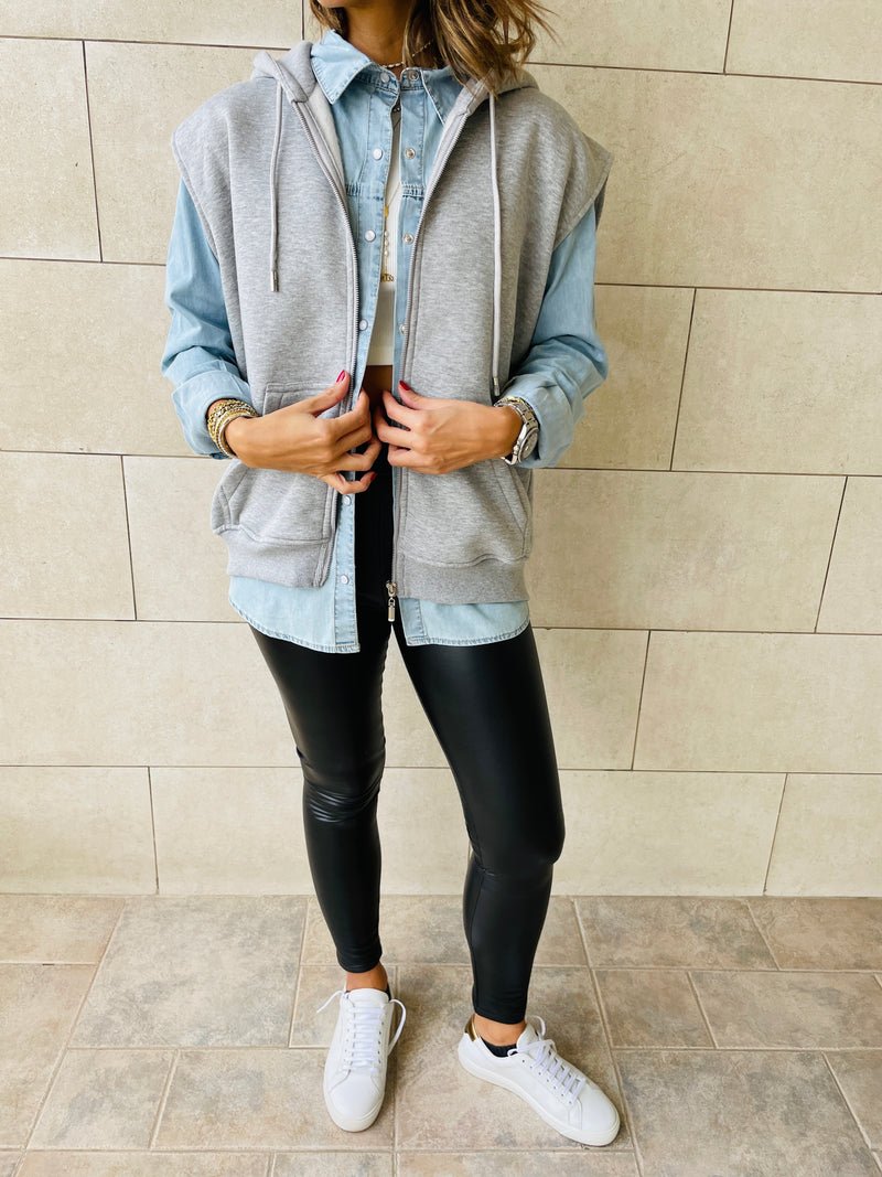 Grey Sleeveless Zip Up Hoodie