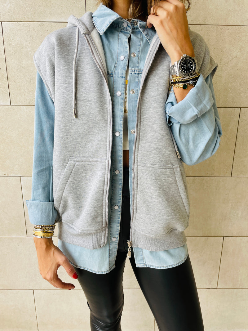 Grey Sleeveless Zip Up Hoodie