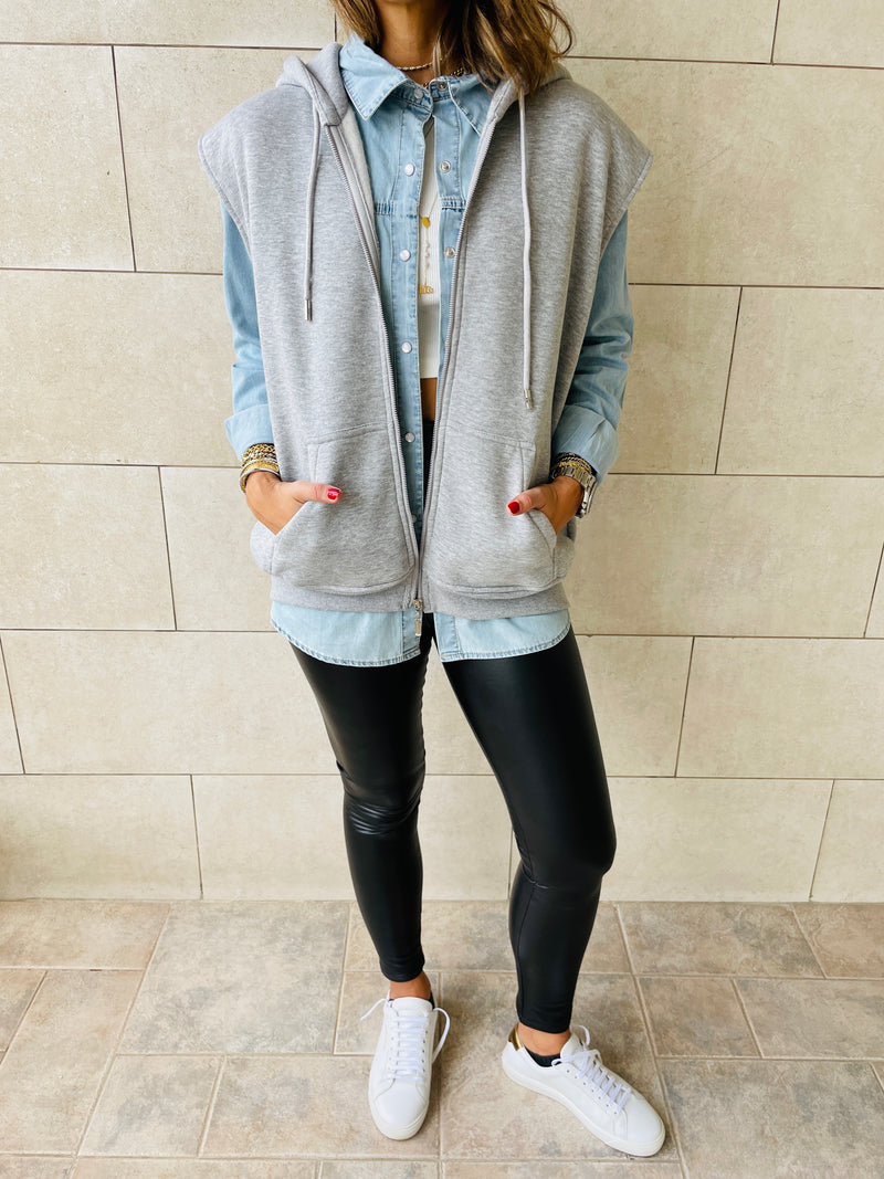 Grey Sleeveless Zip Up Hoodie