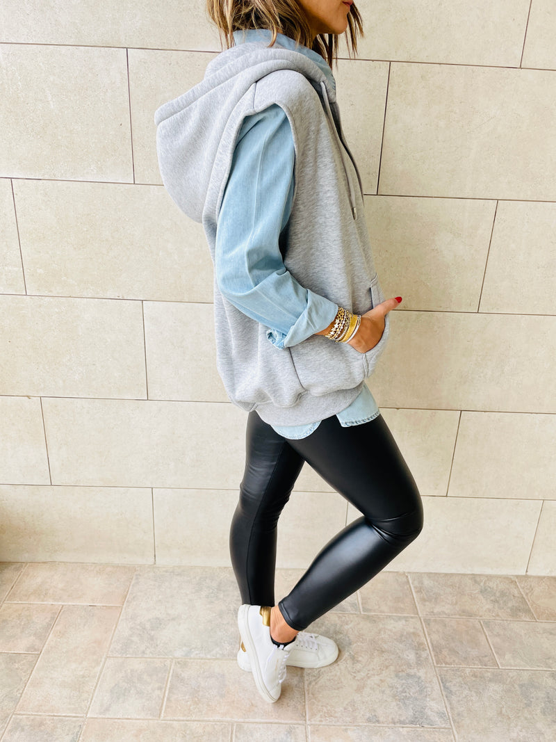 Grey Sleeveless Zip Up Hoodie
