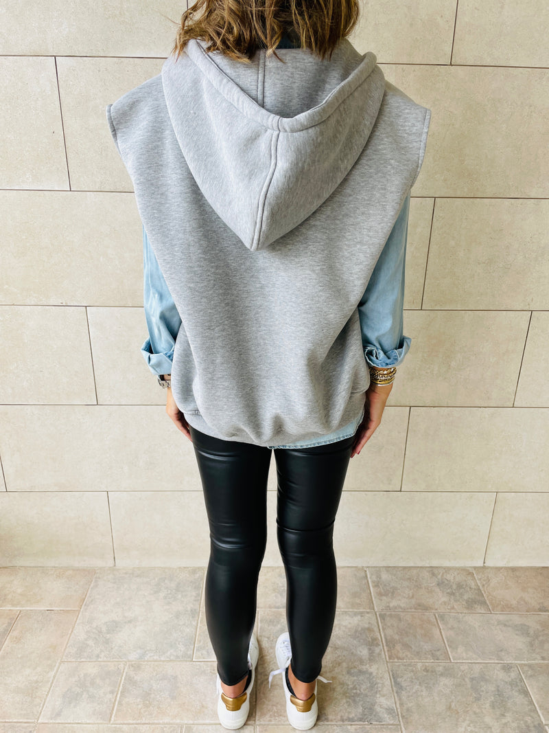 Grey Sleeveless Zip Up Hoodie