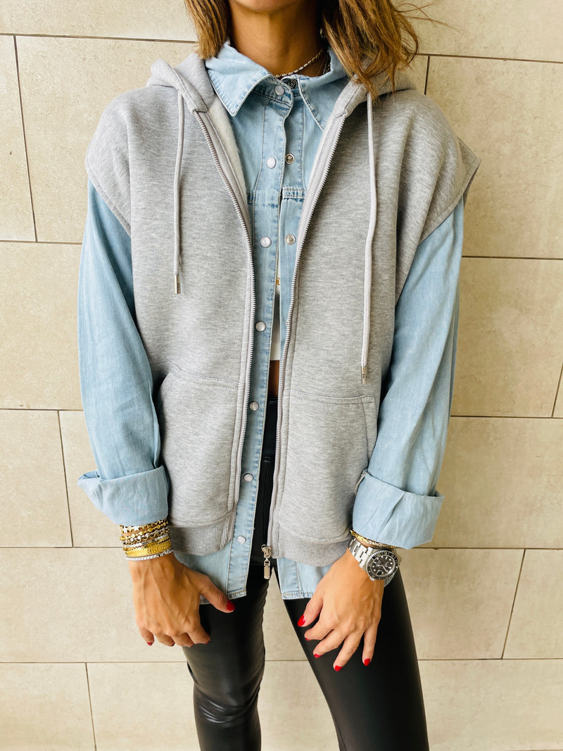Grey Sleeveless Zip Up Hoodie