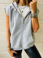 Grey Sleeveless Zip Up Hoodie