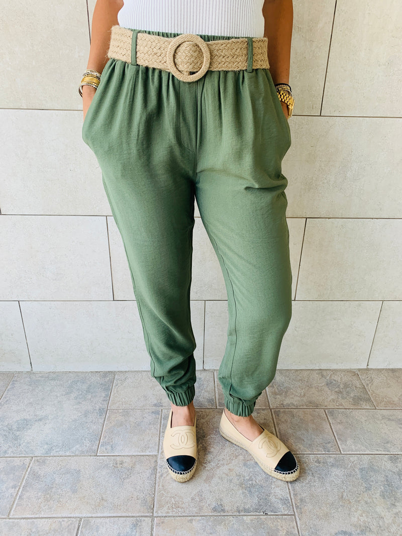 Olive Belted Pants