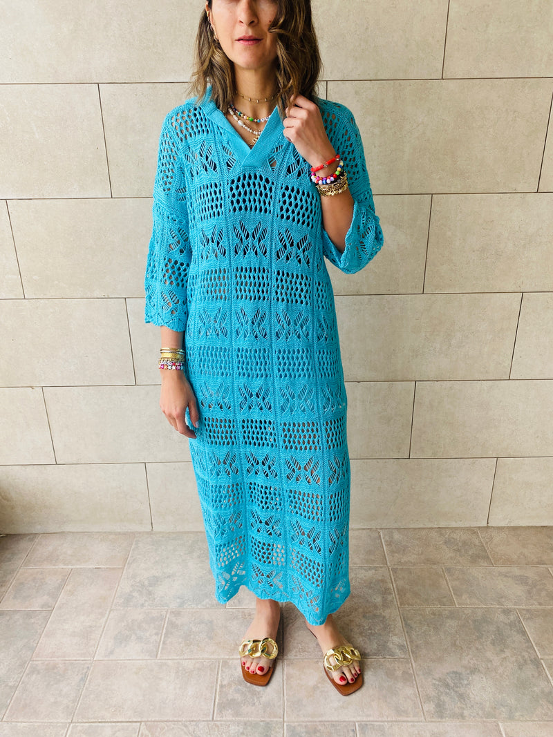 Turquoise Crochet Beach Coverup