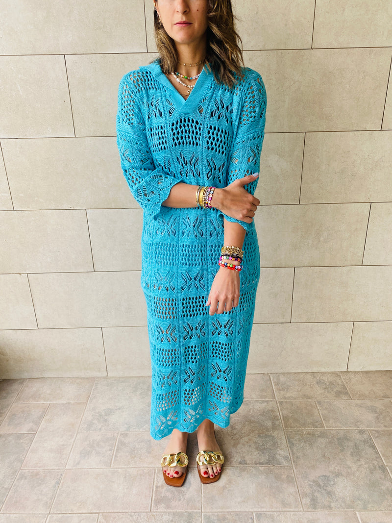 Turquoise Crochet Beach Coverup