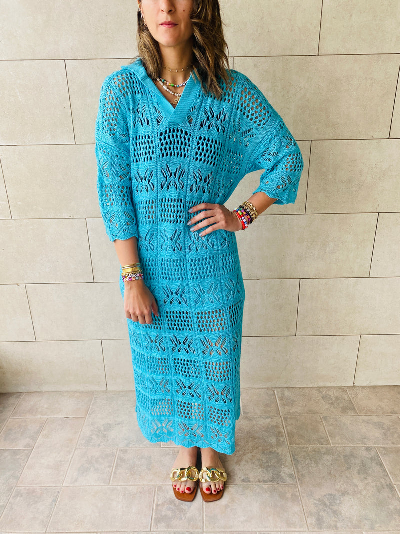 Turquoise Crochet Beach Coverup