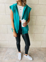 Teal Sleeveless Zip Up Hoodie