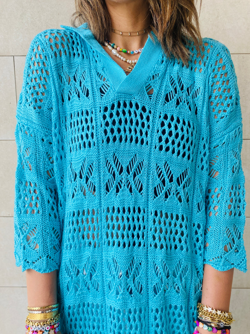 Turquoise Crochet Beach Coverup