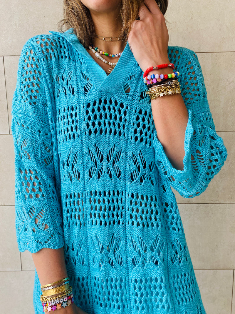 Turquoise Crochet Beach Coverup