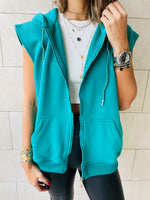 Teal Sleeveless Zip Up Hoodie