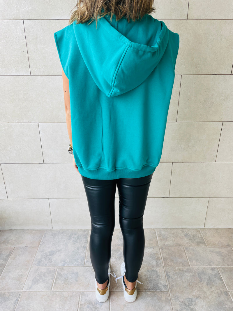 Teal Sleeveless Zip Up Hoodie