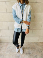 White Sleeveless Zip Up Hoodie