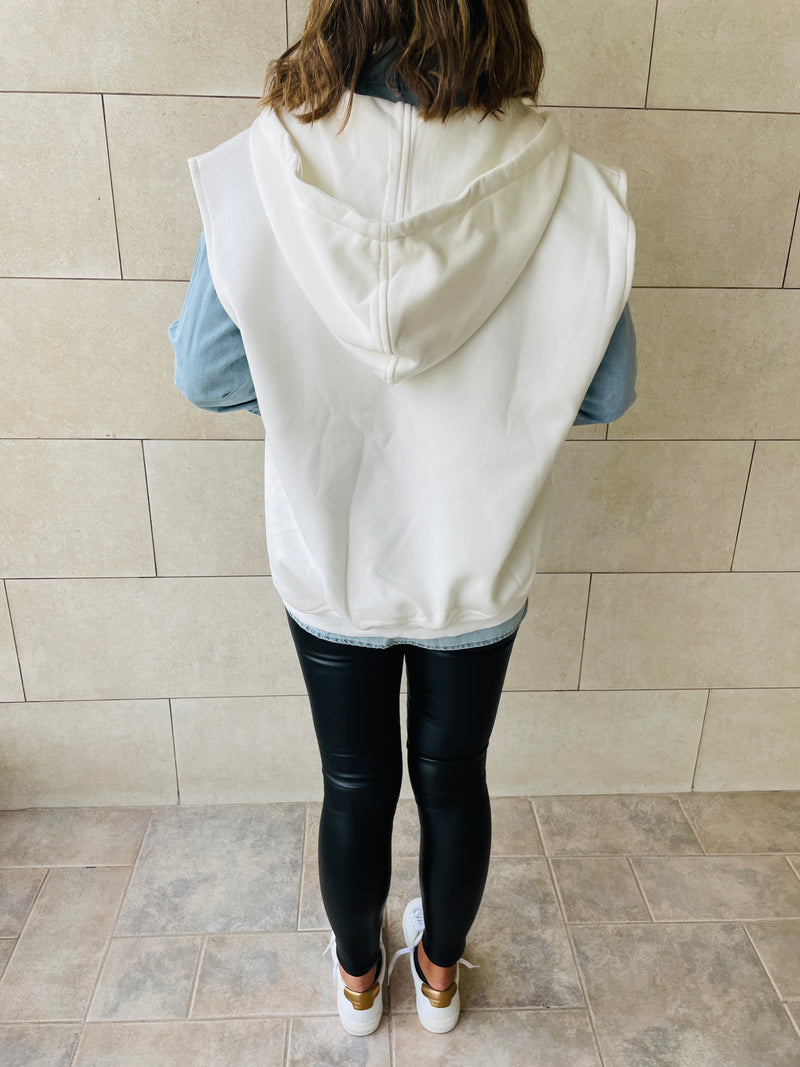 White Sleeveless Zip Up Hoodie