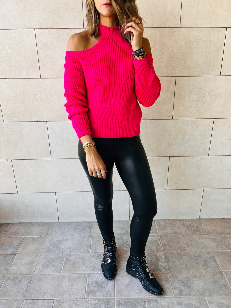 Fuchsia Night Out Over Shoulder Pullover