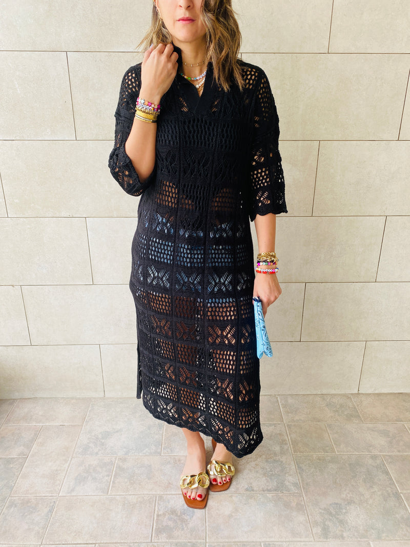 Black Crochet Beach Coverup