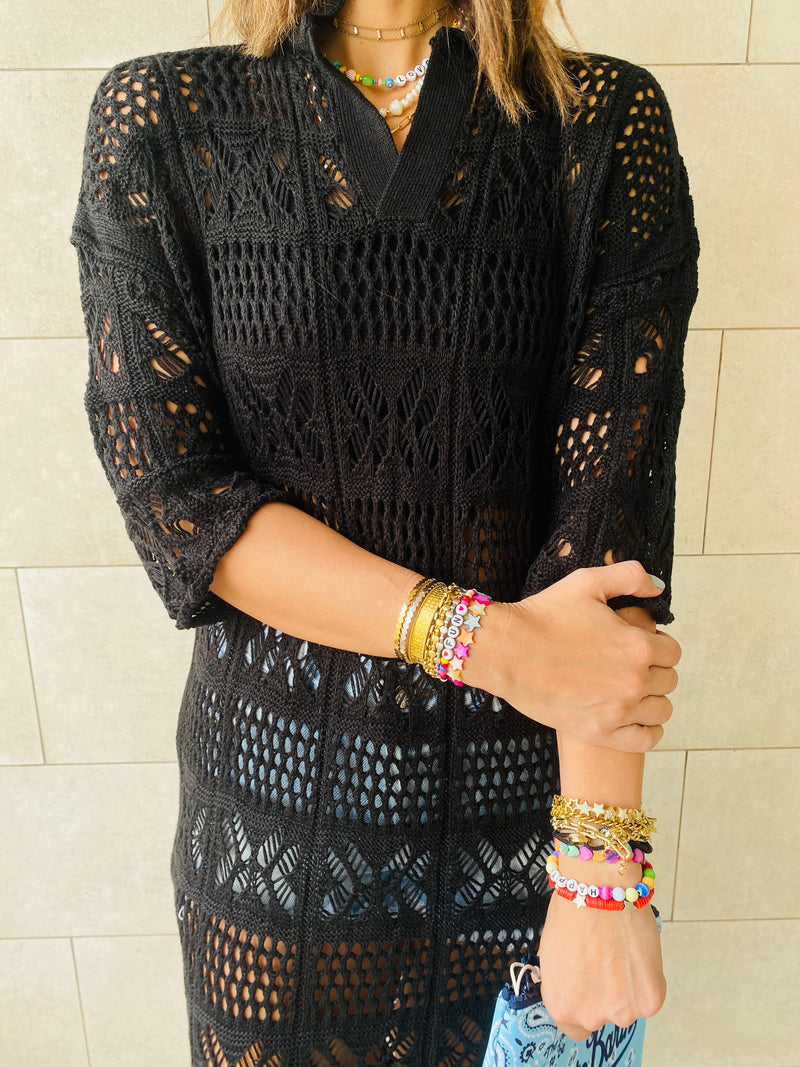 Black Crochet Beach Coverup