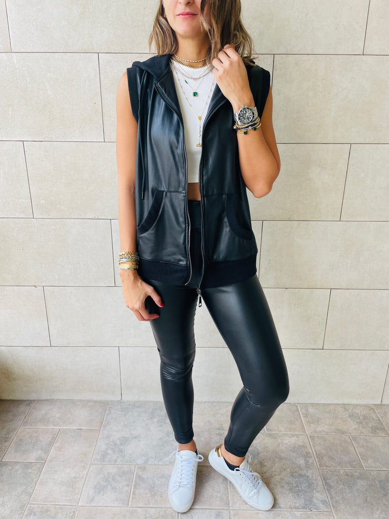 Leather Vest Hoodie