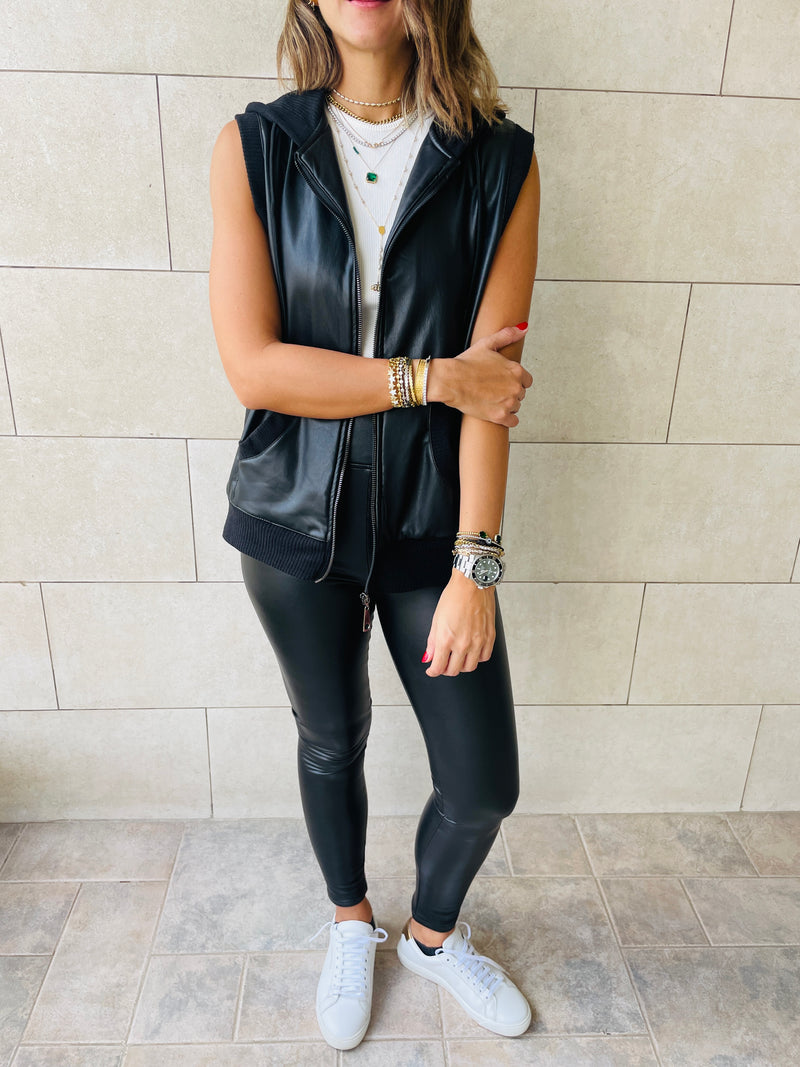 Leather Vest Hoodie