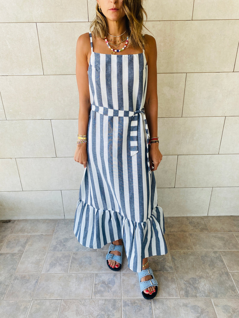 Black Pinstripe Linen Dress