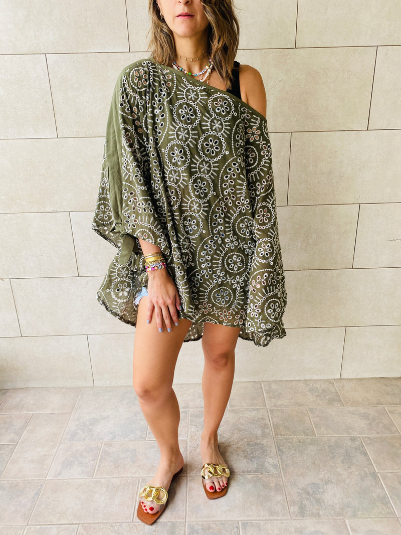 Olive Embroidered Poncho
