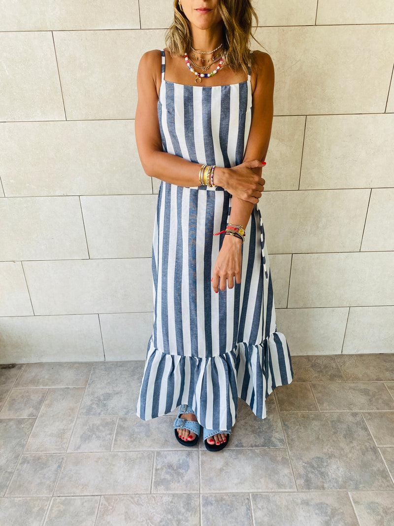 Black Pinstripe Linen Dress