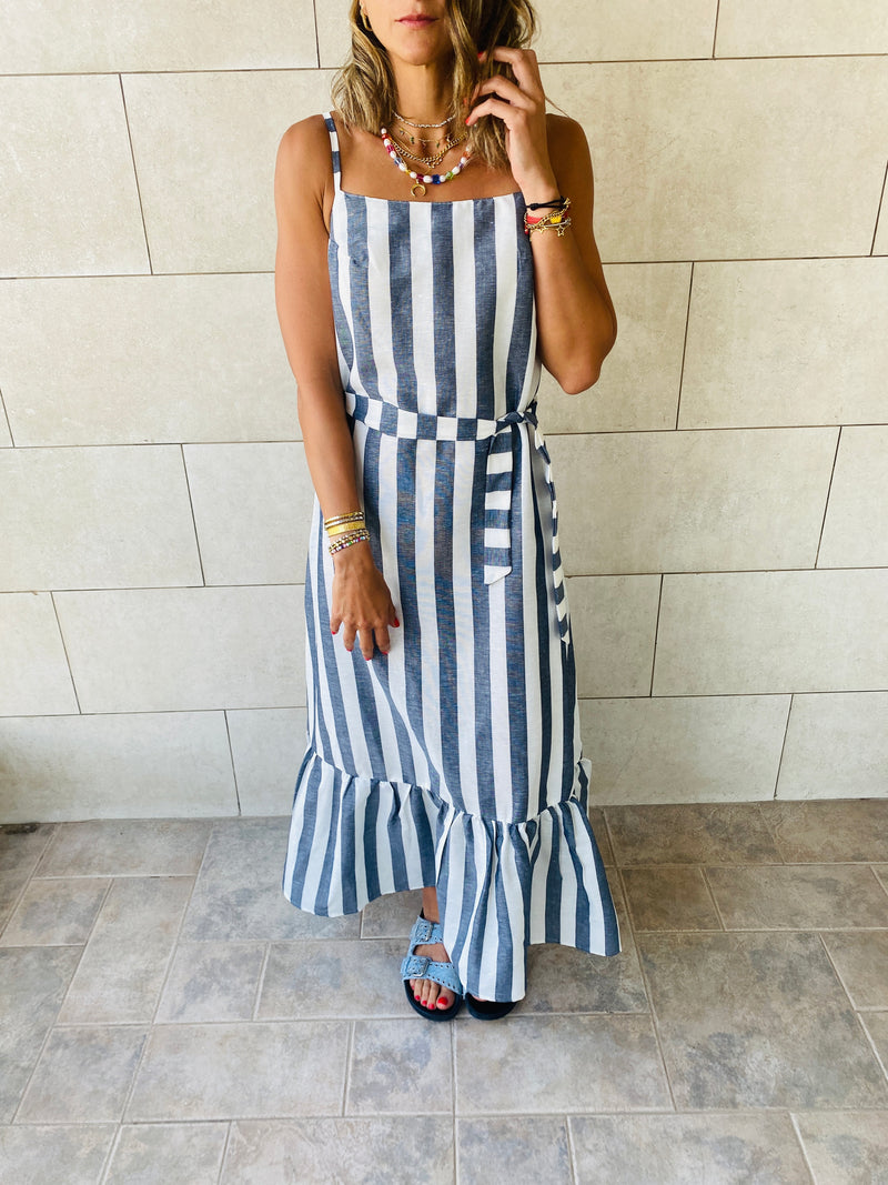 Black Pinstripe Linen Dress