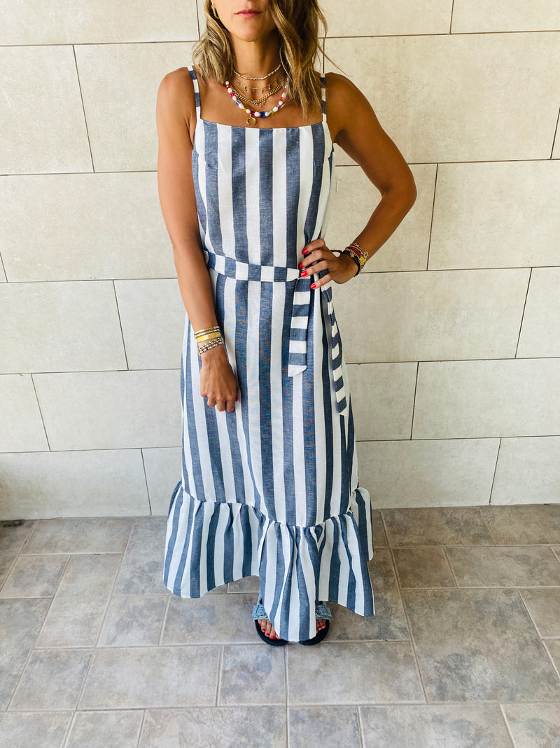 Black Pinstripe Linen Dress