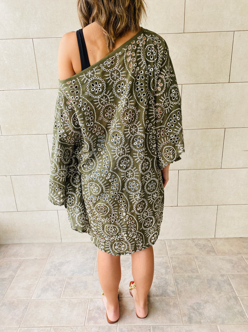 Olive Embroidered Poncho
