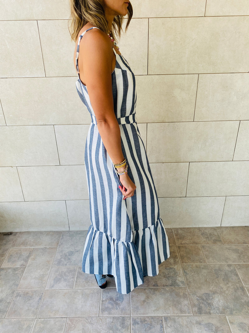 Black Pinstripe Linen Dress