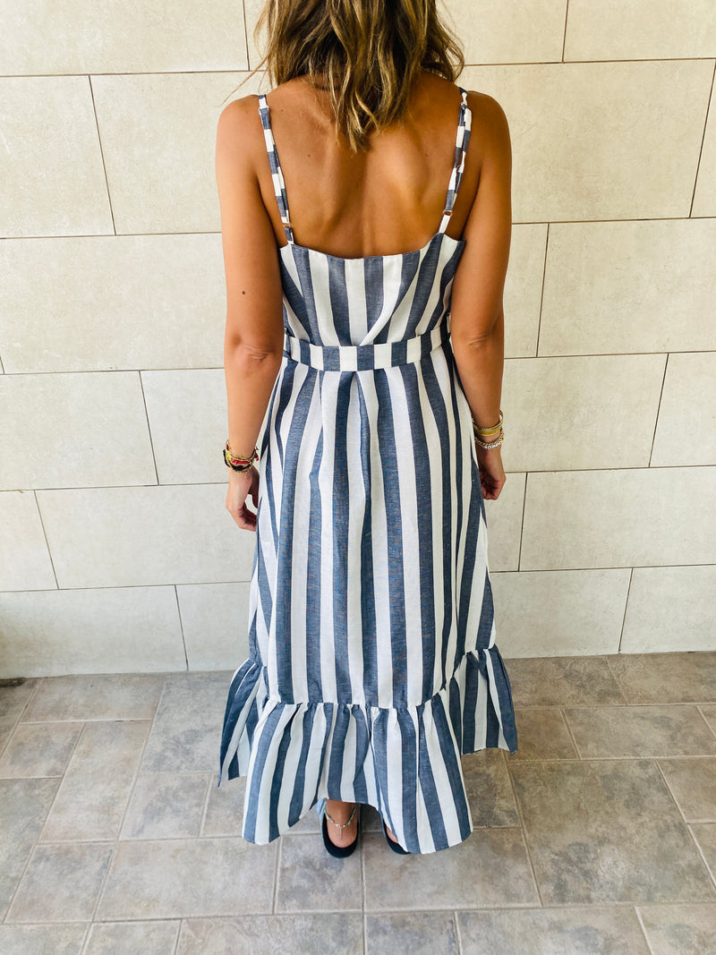 Black Pinstripe Linen Dress