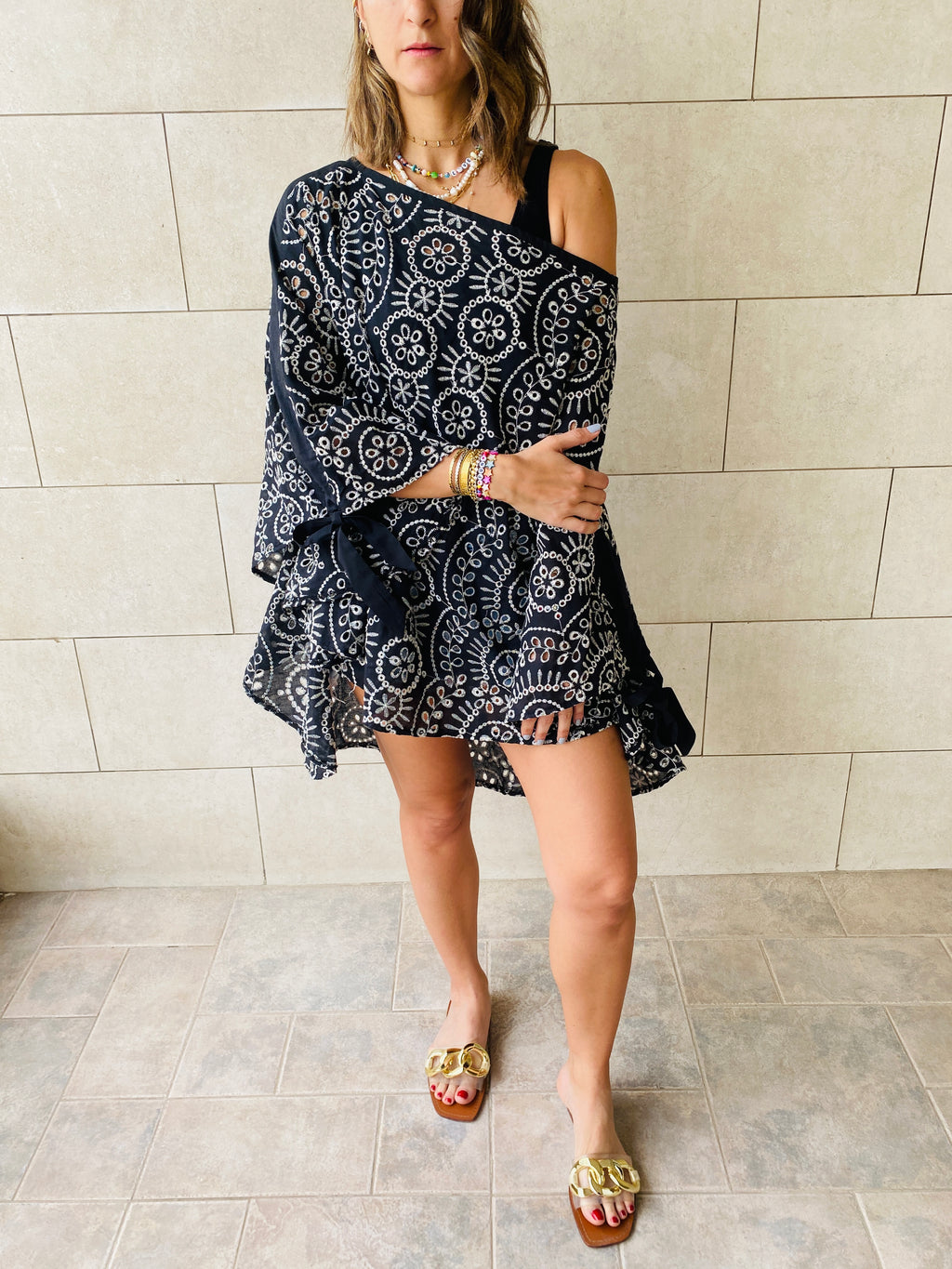 Black Embroidered Poncho