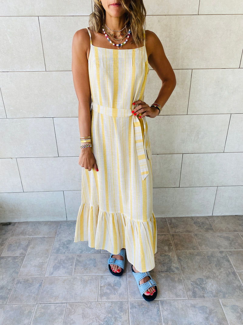 Mustard Pinstripe Linen Dress