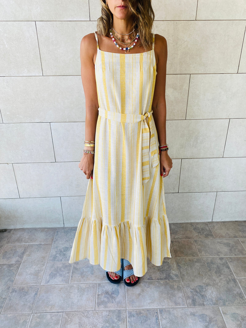 Mustard Pinstripe Linen Dress