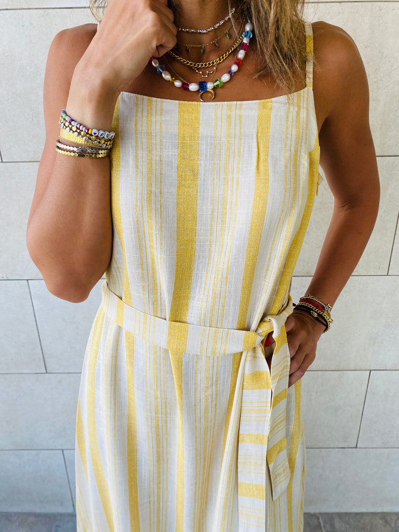 Mustard Pinstripe Linen Dress