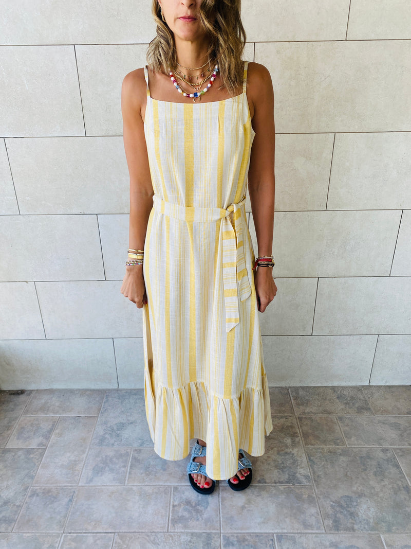 Mustard Pinstripe Linen Dress