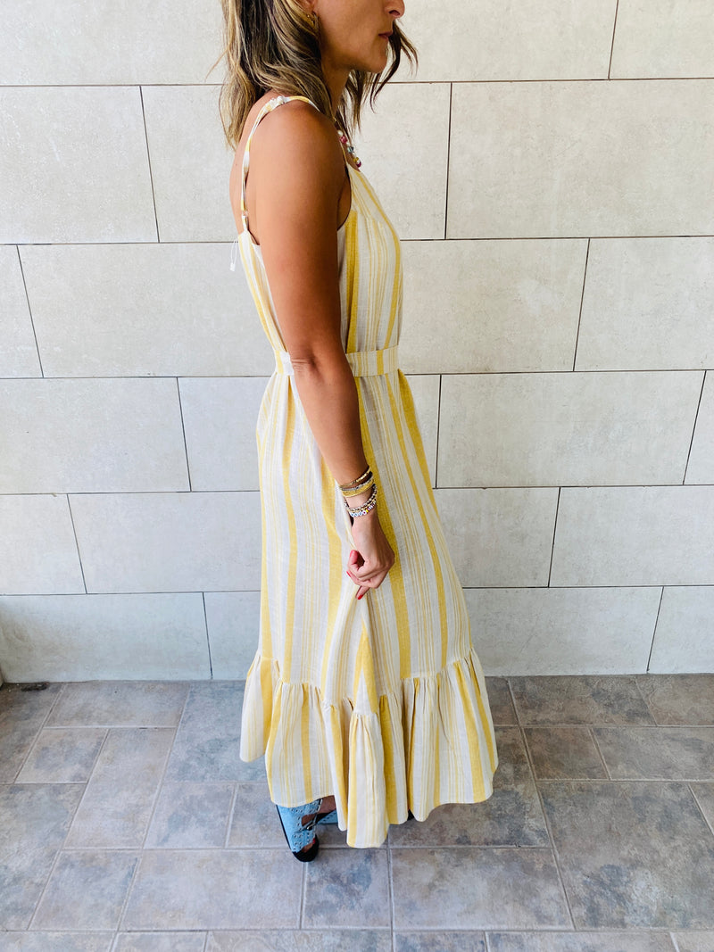 Mustard Pinstripe Linen Dress
