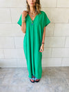 Green V Side Slit Dress