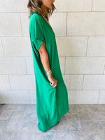 Green V Side Slit Dress