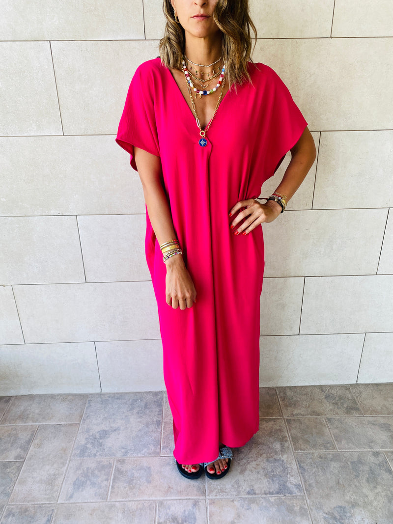 Fuchsia V Side Slit Dress