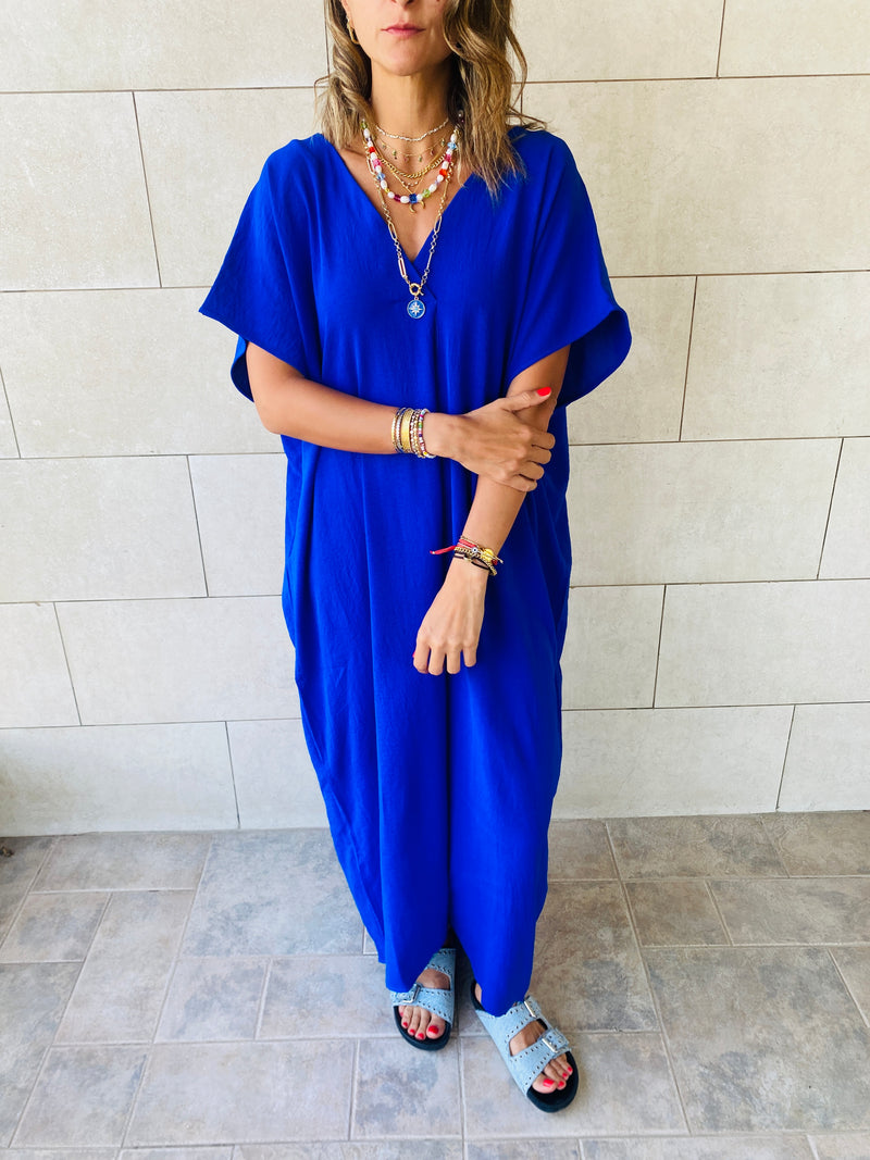 Blue V Side Slit Dress