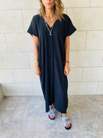 Black V Side Slit Dress