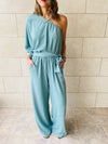 Mint One Shoulder Jumpsuit